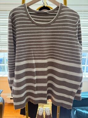 Athleta Striped Crewneck Sweater in Taupe and White - Women's